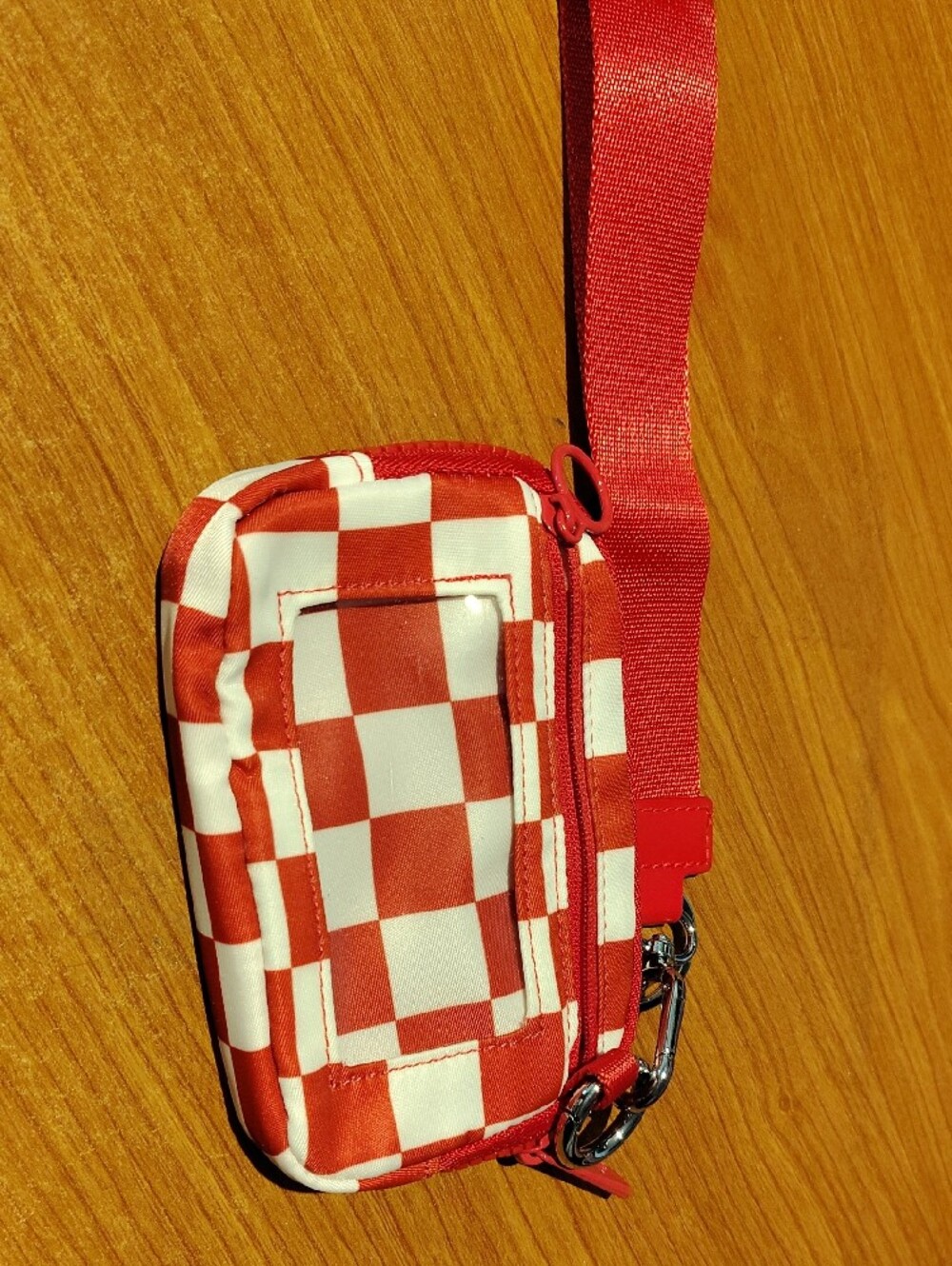 Red Checker Mini Pouch with Wristlet Strap By Ampere Creations